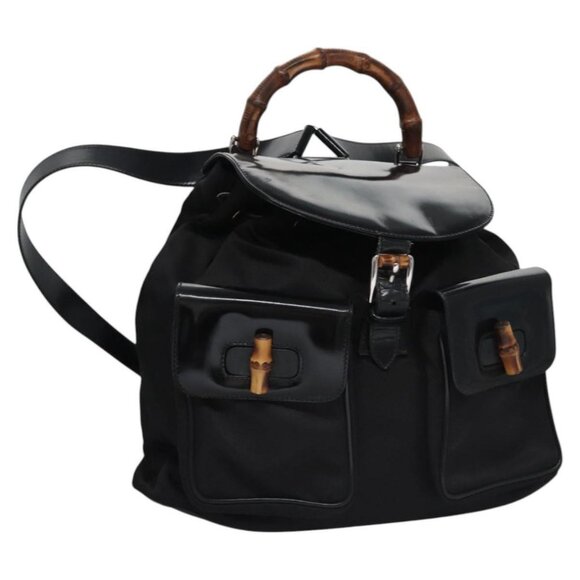 GUCCI Bamboo Backpack Patent leather Black 003 - Picture 1 of 15